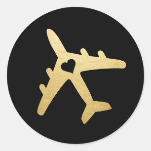 Pegatina Redonda Favor del tema del viaje del corazón del avión de 