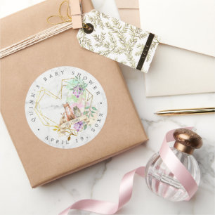 Pegatina Redonda Favor elegante para baby shower de bosque