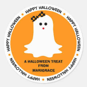 Pegatina Redonda Favor femenino del fantasma de Halloween