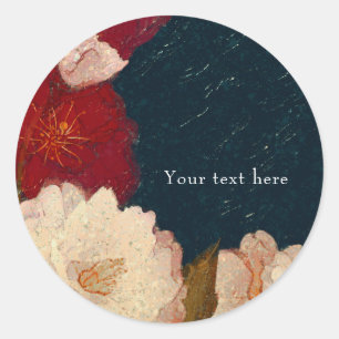 Pegatina Redonda Favor Floral Chic Moderno Elegante Rojo y Blanco