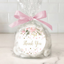 Pegatina Redonda Favor floral color acuático de oro rosa