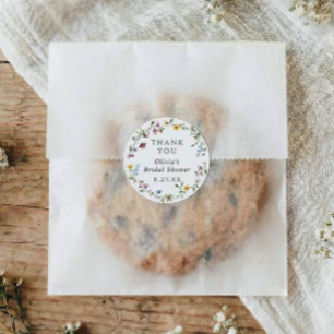 Pegatina Redonda Favor Floral de Flor Silvestre para Desayuno de No