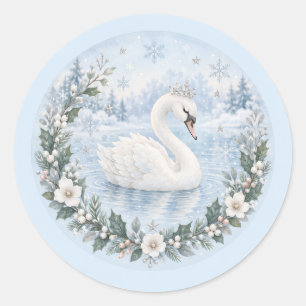 Pegatina Redonda Favor para baby shower del cisne de invierno