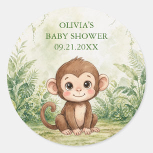 Pegatina Redonda Favor para Baby Shower Salvaje Uno Selva Tropical