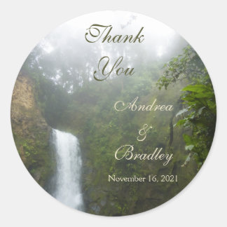Pegatina Redonda Favor personalizado de Boda de cascada