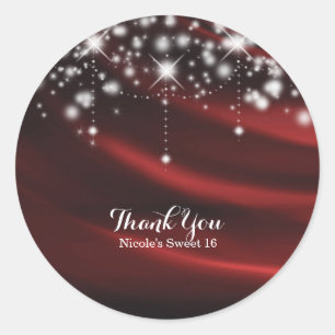 Pegatina Redonda Favor personalizado de seda roja y brillo Glam Hol