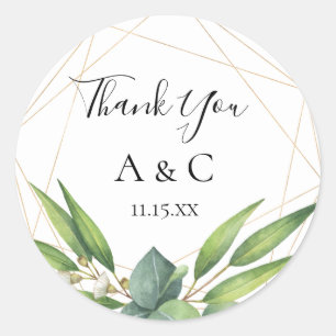 Pegatina Redonda Favor Personalizado Geométrico Eucalyptus Bouquet