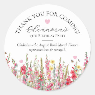 Pegatina Redonda Favor personalizado para cumpleaños 19 en agosto