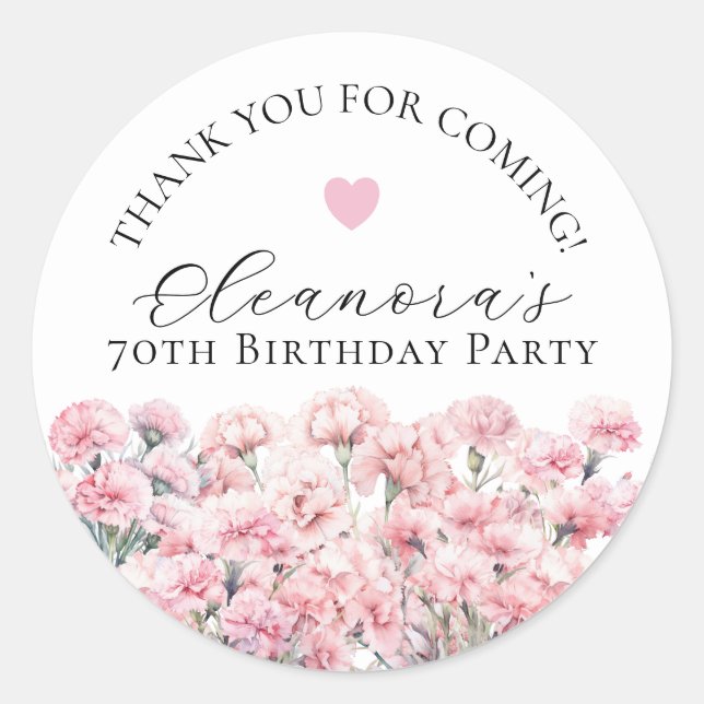 Pegatina Redonda Favor personalizado para cumpleaños número 70 con  (Anverso)