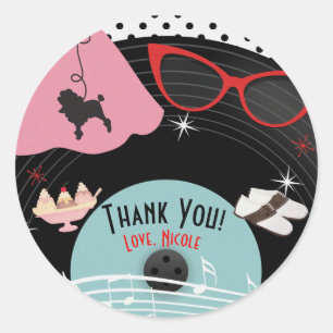 Pegatina Redonda Favor personalizado para fiesta temática de discos