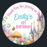 Pegatina Redonda Favor Princess Fairy Daughter Birthday Fairycore<br><div class="desc">Whimsical Fairy Princess Birthday Party,  tema del evento.</div>