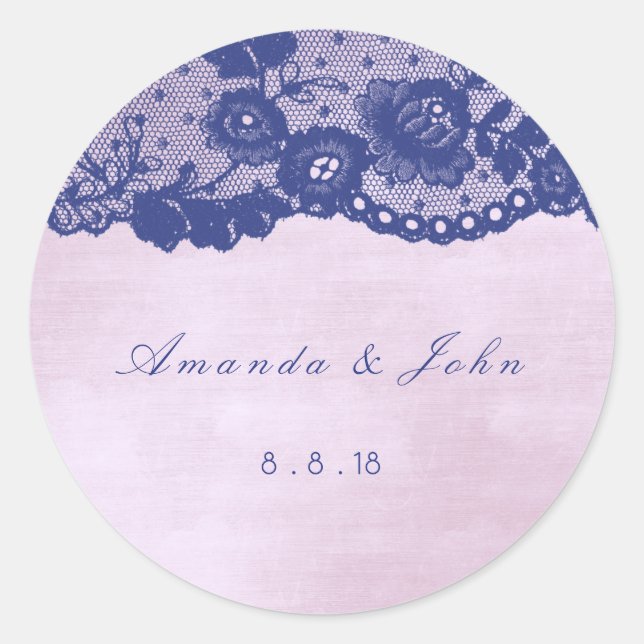 Pegatina Redonda Favor Rosa Lila Blue Navy Lace Gracias (Anverso)