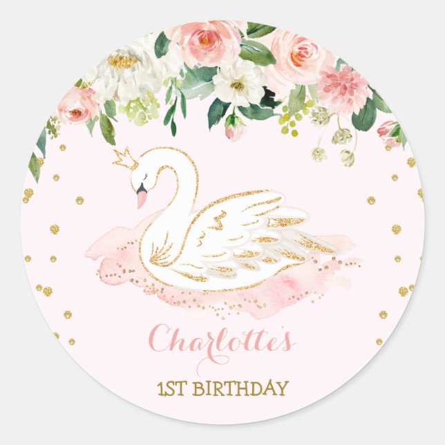 Pegatina Redonda Favores femeninos de princesa Blush Pink Gold (Anverso)