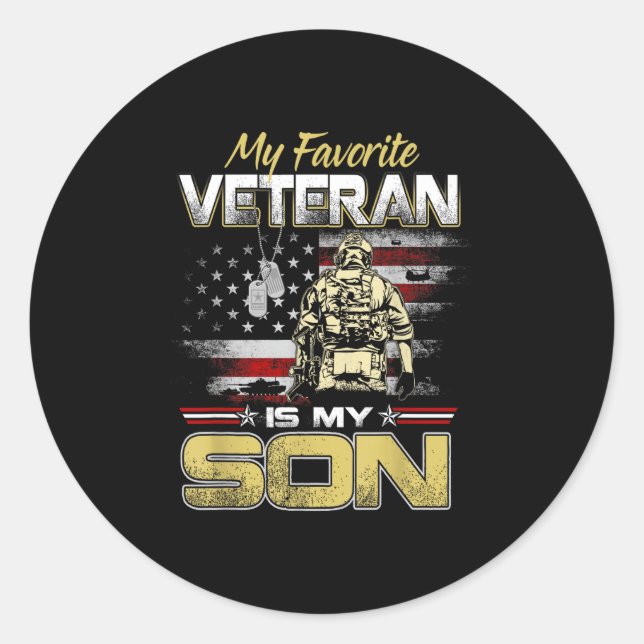Pegatina Redonda Favorite veteran is son veterans day patriotic men (Anverso)
