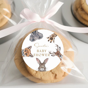 Pegatina Redonda Favoritos de baby shower de adorables animales del