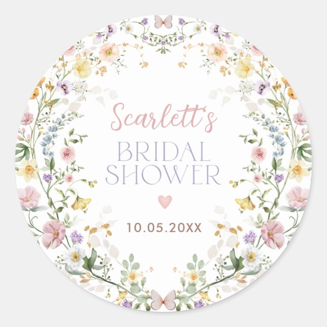 Pegatina Redonda Favoritos de boda campestre de prado delicado de f (Anverso)