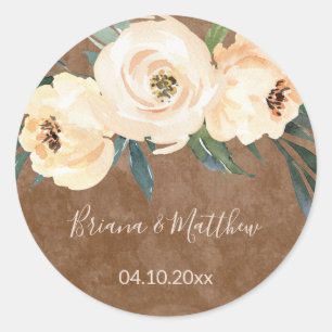 Pegatina Redonda Favoritos de boda de Beige Floral Rubor Clásico