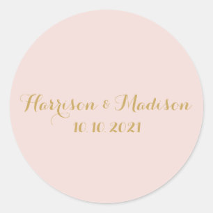 Pegatina Redonda Favoritos de boda personalizados de monograma rosa