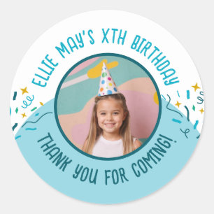 Pegatina Redonda Favors de cumpleaños de foto personalizada para cu