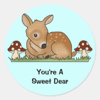 Pegatina Redonda Fawn Deer Art Personalizado Dibujando hongos Natur