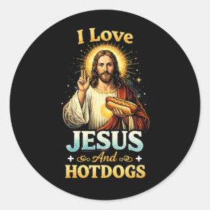Pegatina Redonda Fe, Amor, y Hotdogs