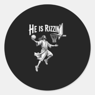 Pegatina Redonda Fe cristiana Él es Rizzin Jesús Sketll Hoop