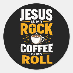 Pegatina Redonda Fe cristiana Jesús Café Oración matutina