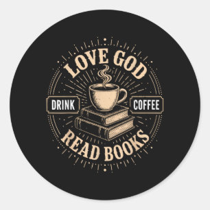 Pegatina Redonda Fe cristiana libros de Jesús café creyente