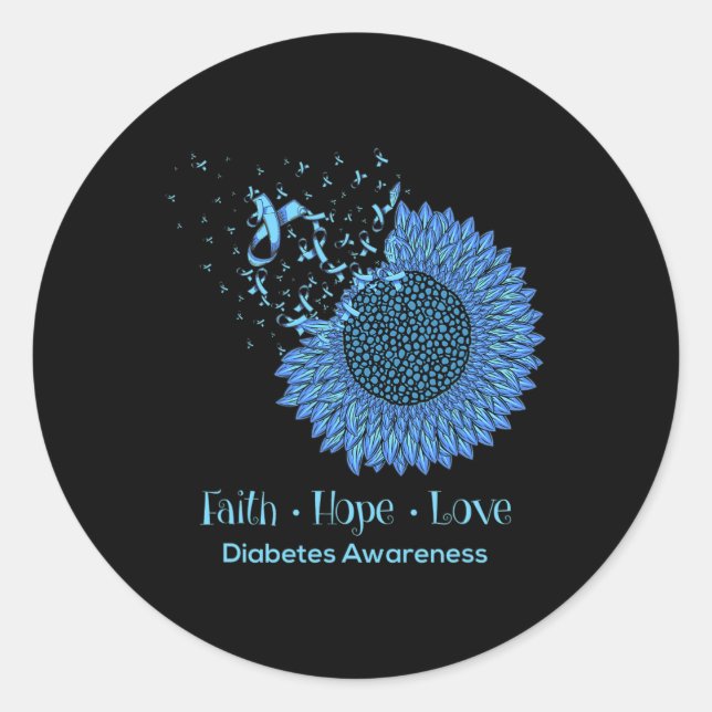 Pegatina Redonda Fe del girasol esperanza amor Diabetes Sensibiliza (Anverso)
