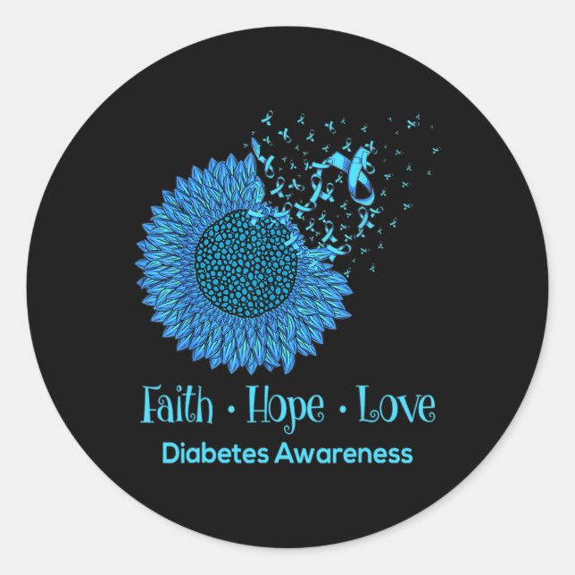 Pegatina Redonda Fe del girasol esperanza amor Diabetes Sensibiliza (Anverso)