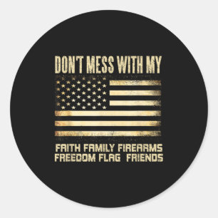 Pegatina Redonda Fe Familia Armas Dom Bandera Amigos Americanos 