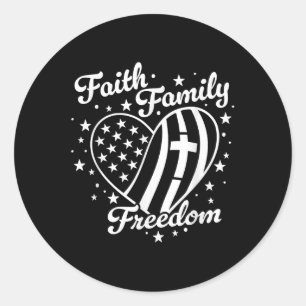 Pegatina Redonda Fe Familia Libertad Patriota 4 De Julio 4 EEUU C