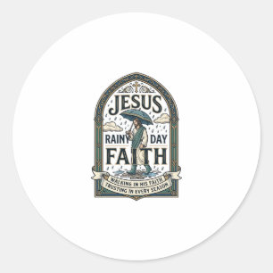 Pegatina Redonda Fe Jesús Día Lluvioso Fe Jesús Día Lluvioso Fe Cri