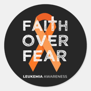 Pegatina Redonda Fe por miedo Naranja Ribbon lucha contra la leucem