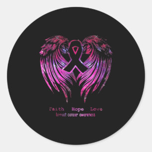 Pegatina Redonda Fe Rosa Esperanza Amor Alas Cáncer de Mama Sensibi