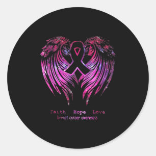 Pegatina Redonda Fe Rosa Esperanza Amor Alas Cáncer de Mama Sensibi