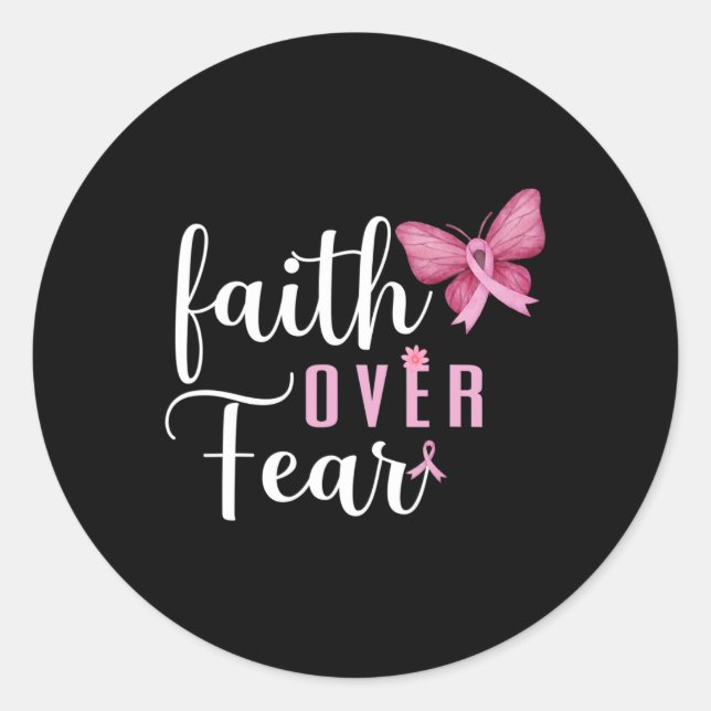 Pegatina Redonda Fe sobre miedo Lucha contra el Cáncer de Mama Sens (Anverso)