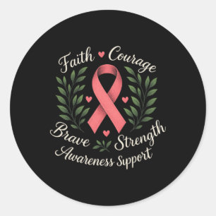 Pegatina Redonda Fe Valor Valiente - Cinta Cáncer de Mama