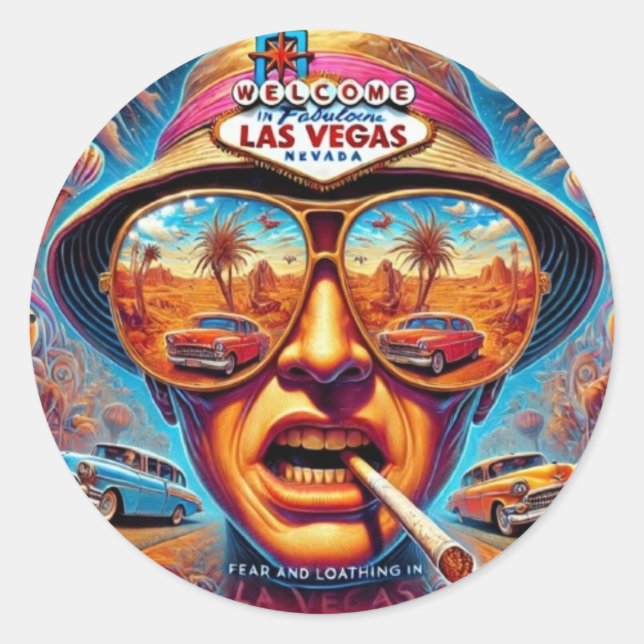 Pegatina Redonda Fear and Loathing in Las Vegas (Anverso)