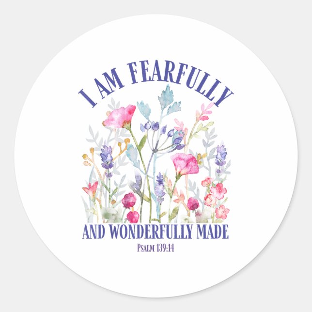 Pegatina Redonda Fearfully And Wonderfully Made Floral Christian Bi (Anverso)