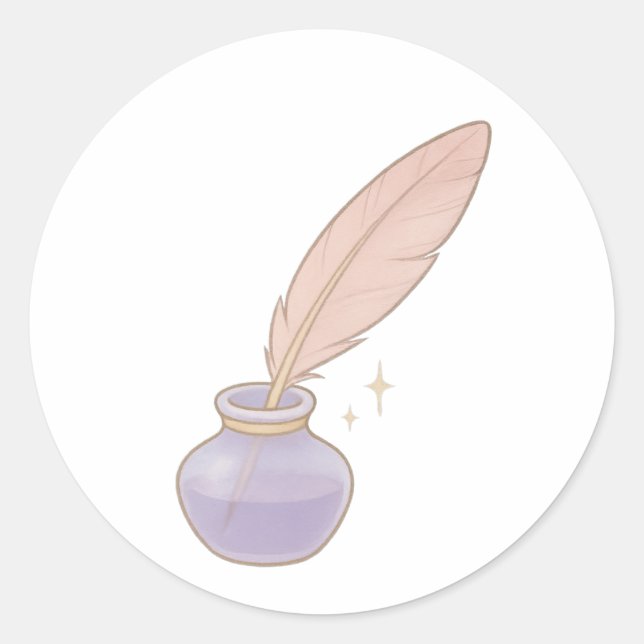 Pegatina Redonda Feather quill and ink bottle (Anverso)