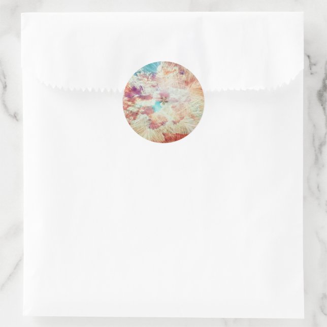 Pegatina Redonda Feather Snowflake Sky Clouds Galaxy Purple Rubor (Bolso)