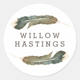 Pegatina Redonda Feather Watercolor Duo