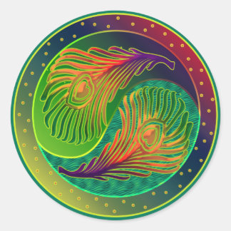 Pegatina Redonda Feather Yin Yang 3