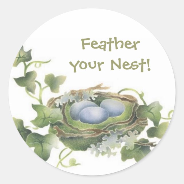Pegatina Redonda Feather Your Nest Bird Nest Pegatinas (Anverso)
