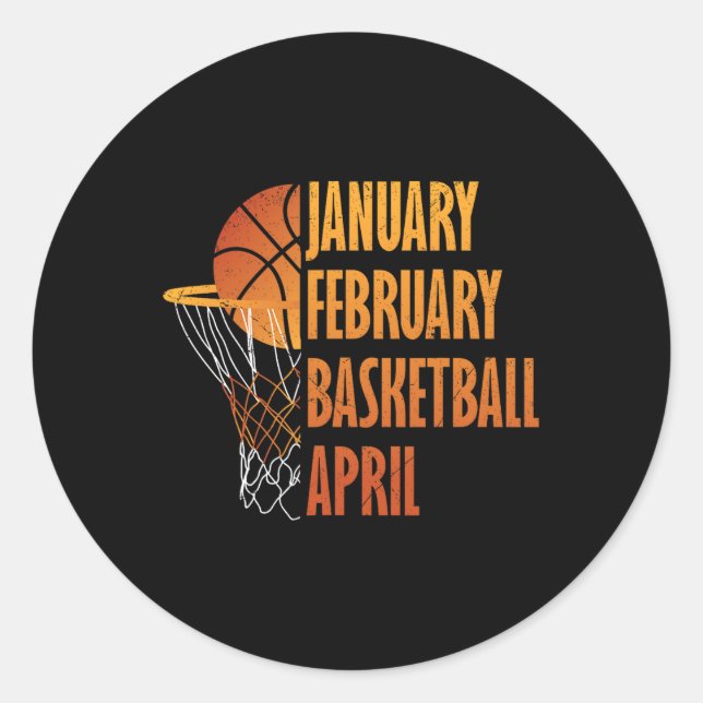 Pegatina Redonda Febrero Febrero Baloncesto Abril Fun Retro Appare (Anverso)