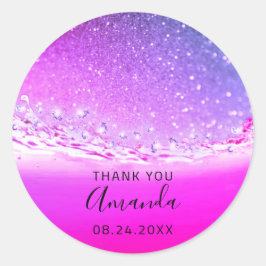 Pegatina Redonda Fecha de agradecimiento Spark Bridal Fuchsia Pink