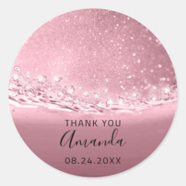 Pegatina Redonda Fecha de agradecimiento Spark Bridal Rosa