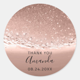 Pegatina Redonda Fecha de agradecimiento Spark Bridal Rosa Gold