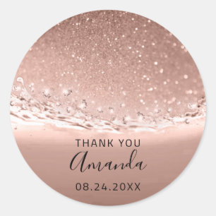 Pegatina Redonda Fecha de agradecimiento Spark Bridal Rosa Gold